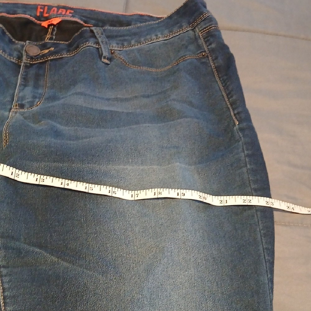 YMI Dark Blue Flare Jeans with Orange Accents - Picture 4 of 7
